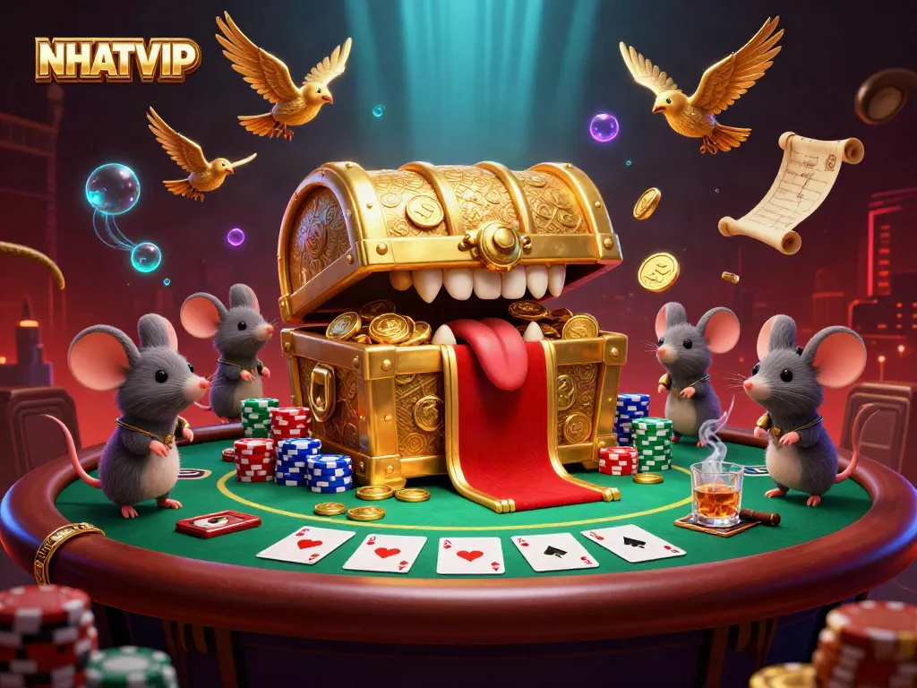 Engage with NHATVIP's promotions at a vibrant casino scene featuring rich graphics.