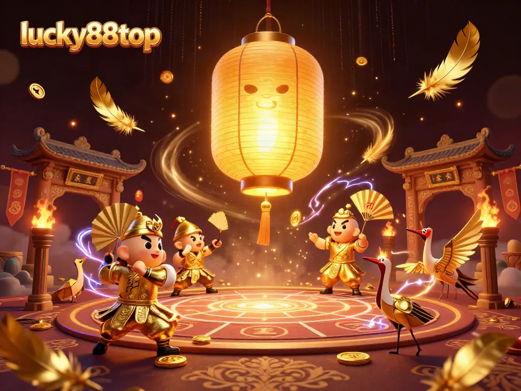 Win big at lucky88top with golden lanterns and vibrant casino elements in a dynamic 3D scene.