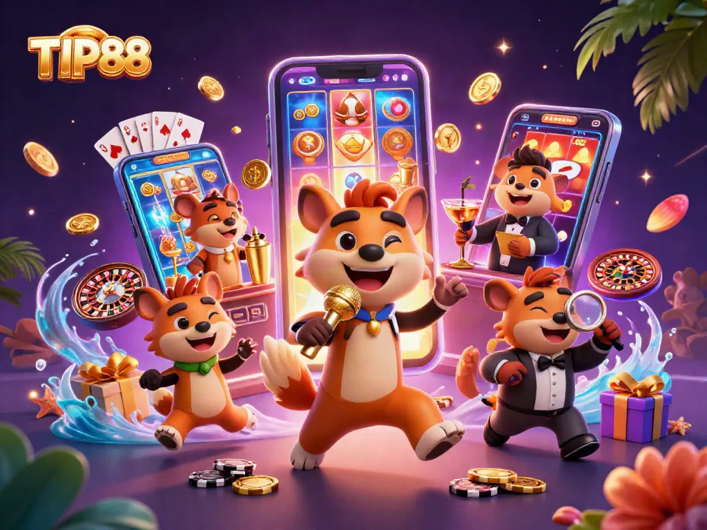 Experience the excitement of TIP88 Casino with hyenas bringing fun and games to life in a vibrant 3D scene.