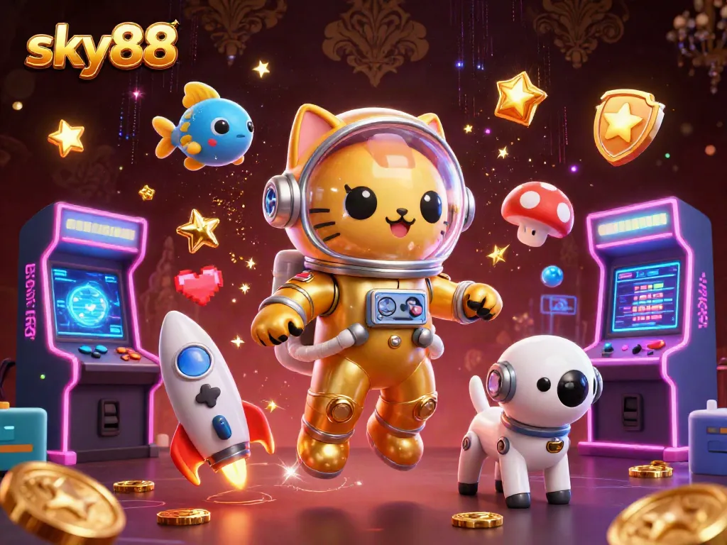 Players engage with exciting sky88 slot games, showcasing vibrant characters and dynamic casino elements.
