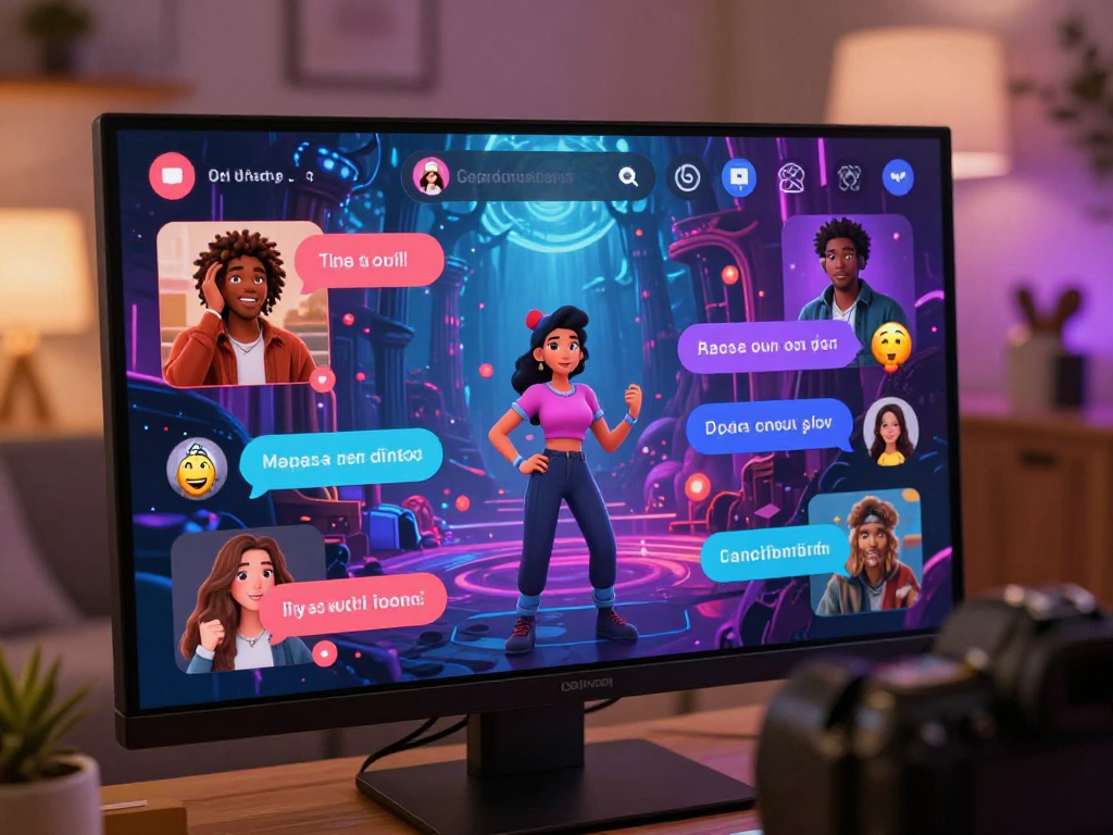 Engaging porn chat ai interaction showing animated avatars and lively exchanges in a vibrant digital chat room.