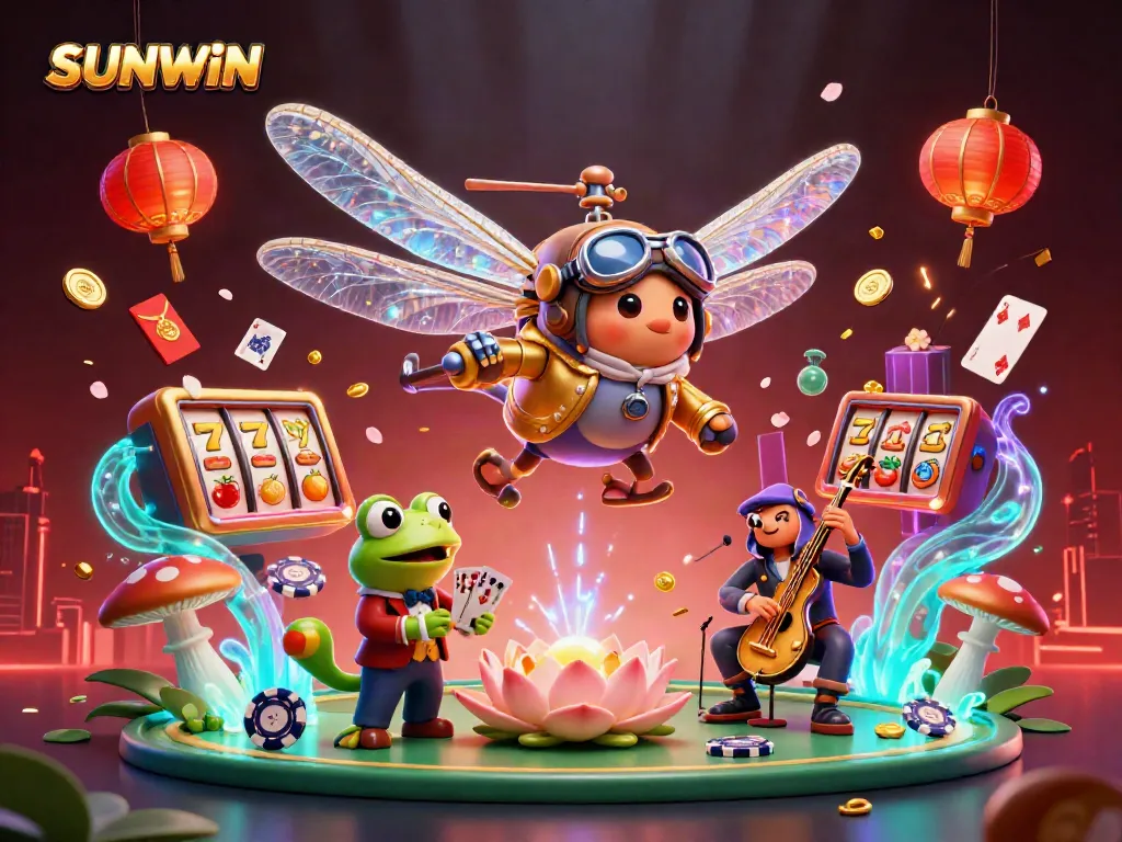 Experience thrilling gameplay with SUNWIN in this vibrant 3D casino illustration.