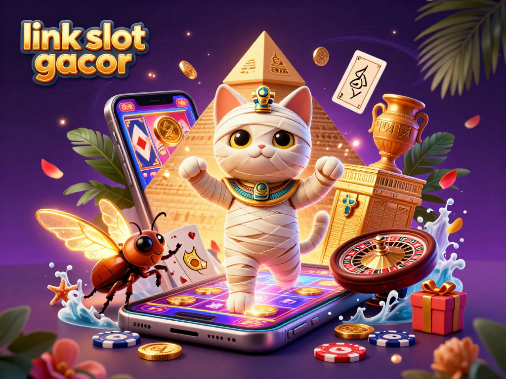Experience exhilarating action with link slot gacor as the Egyptian mummy cat engages in vibrant casino gameplay.