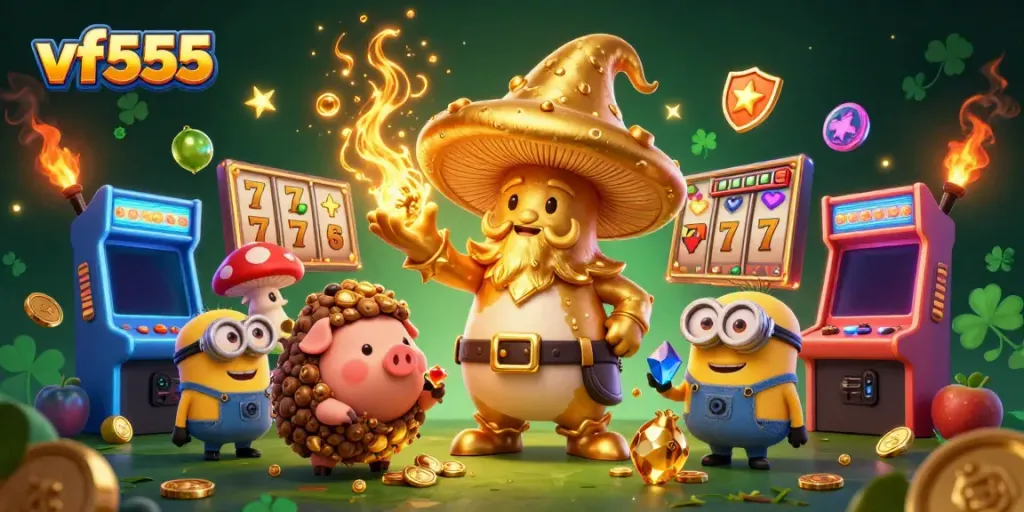Engage in exciting casino adventures at vf555 with golden wizard and treasure elements.