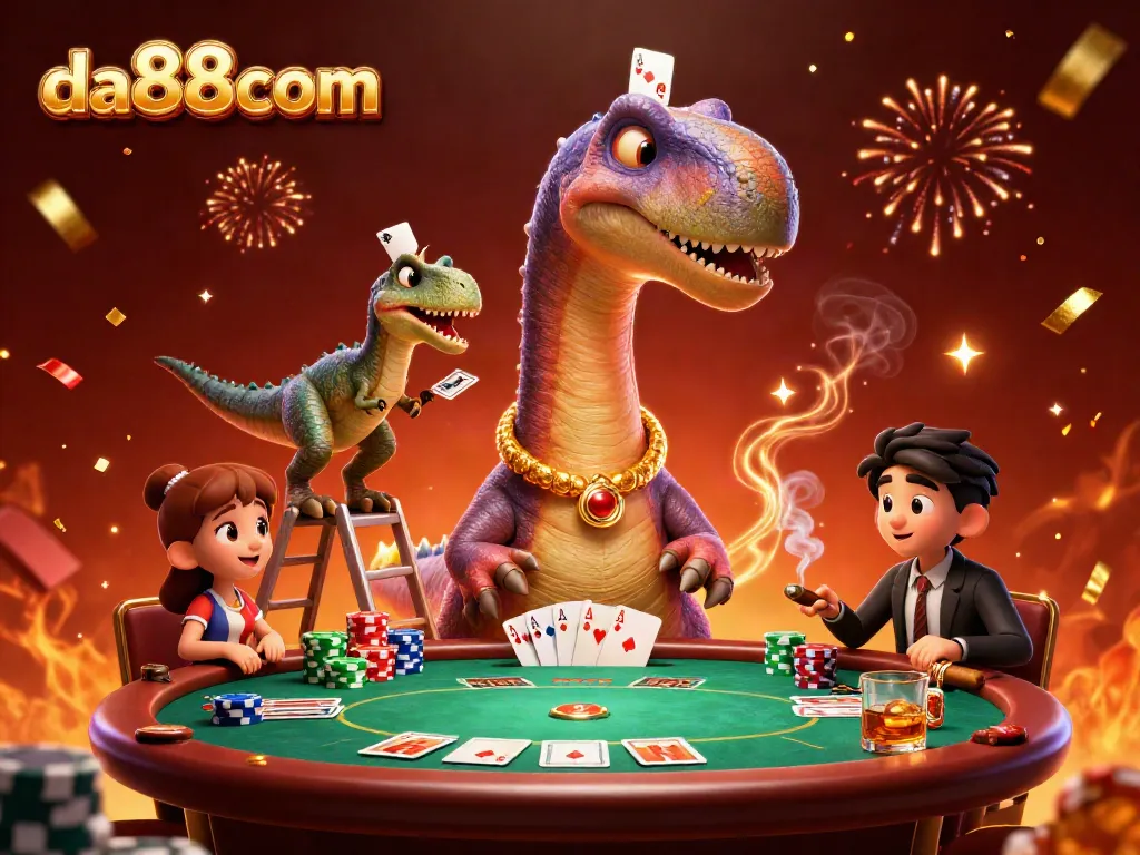 View the vibrant and dynamic scene of da88com's gaming with unique characters at a poker table