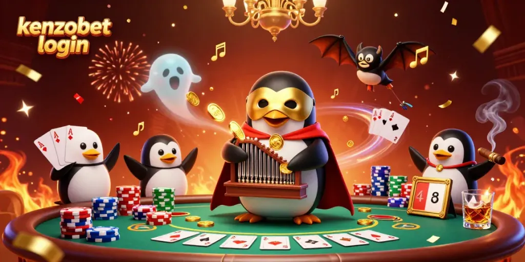 Experience the thrill of kenzobet login with dynamic casino visuals of penguins and poker