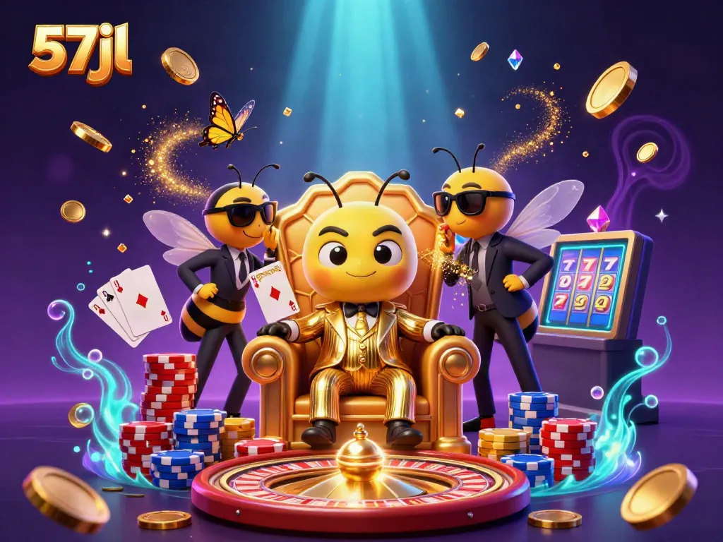 Experience thrilling slots at 57jl with a buzzing bee mob boss and lively casino elements.