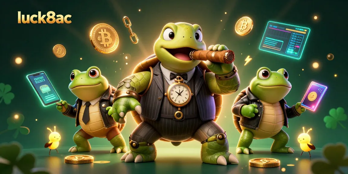 Experience luck8ac's thrilling casino action with 3D illustrations featuring iconic characters and crypto elements.