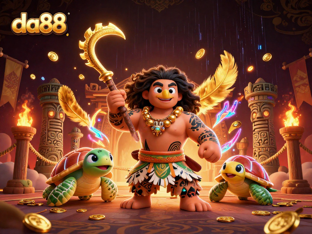 Engage with da88 in this vibrant 3D illustration showcasing energetic casino scenes with fun characters.