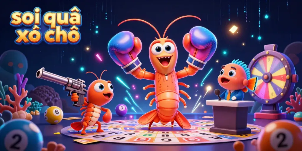 Engage with the vibrant scene of soi cầu xổ số featuring animated characters and lively gambling elements.