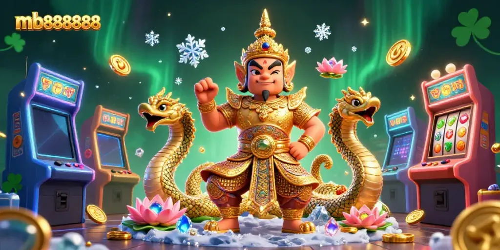 Experience thrilling gaming at mb888888 with vibrant characters, exciting slot reels, and captivating casino elements.