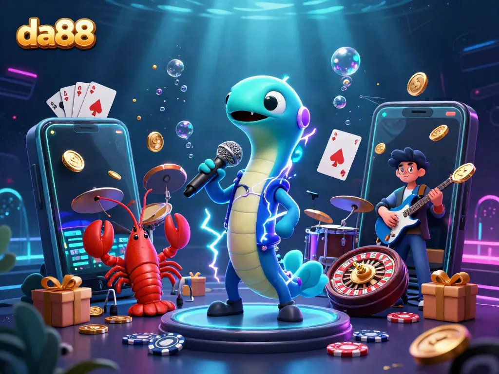 Experience thrilling gameplay with da88 in this vibrant underwater casino scene featuring unique characters.