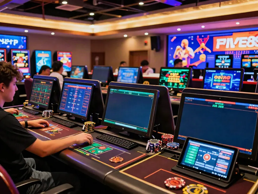 Exciting online gaming atmosphere with players enjoying five 88 platform features.