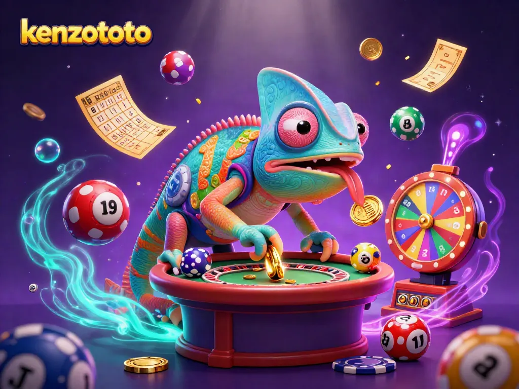Experience thrilling gameplay with kenzototo, a vibrant scene with lottery balls and casino elements.