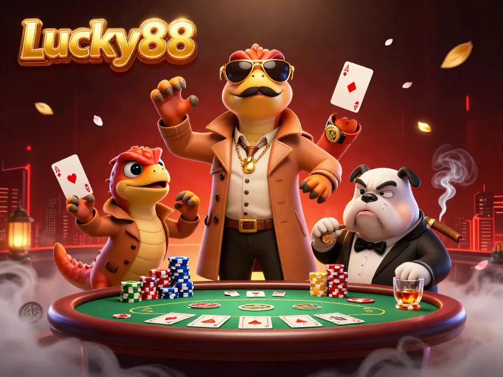 Experience thrilling poker action in Lucky88 as three raptors in disguise enter a VIP lounge.