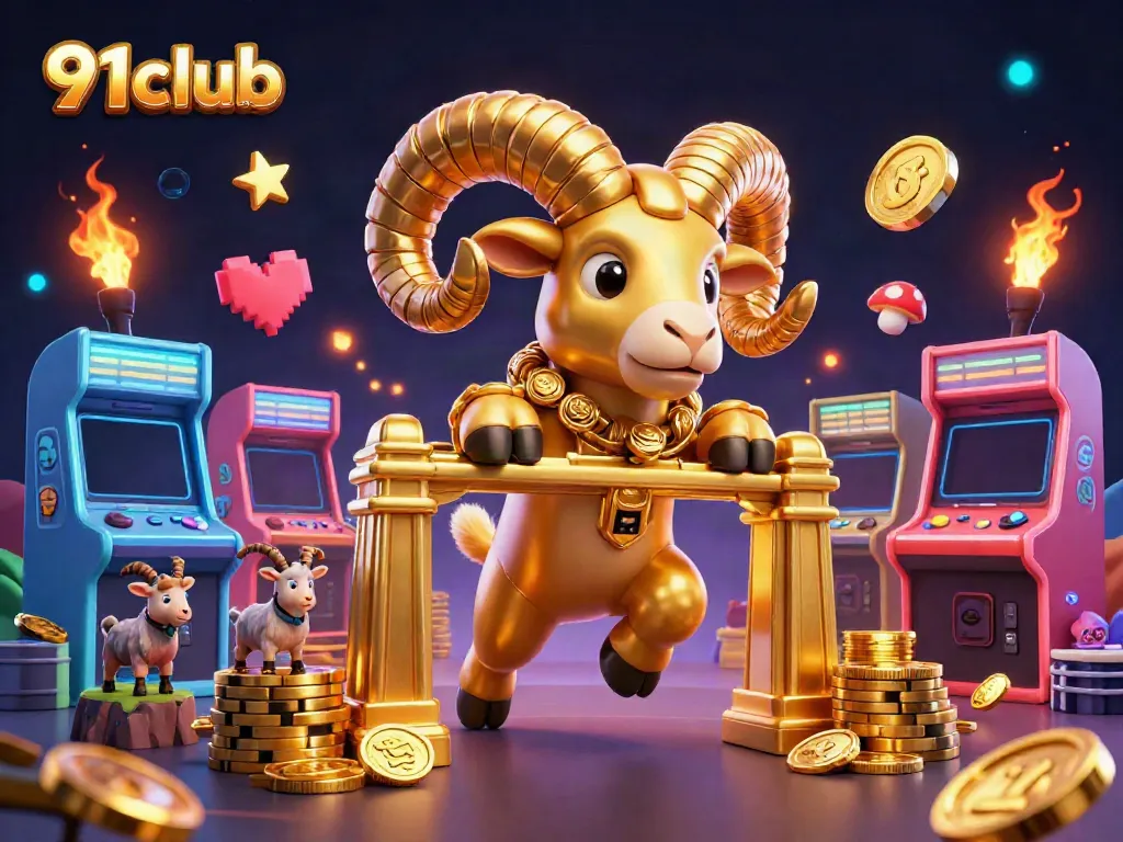 Win big with 91club in an engaging casino-themed illustration of a golden ram at the gates!