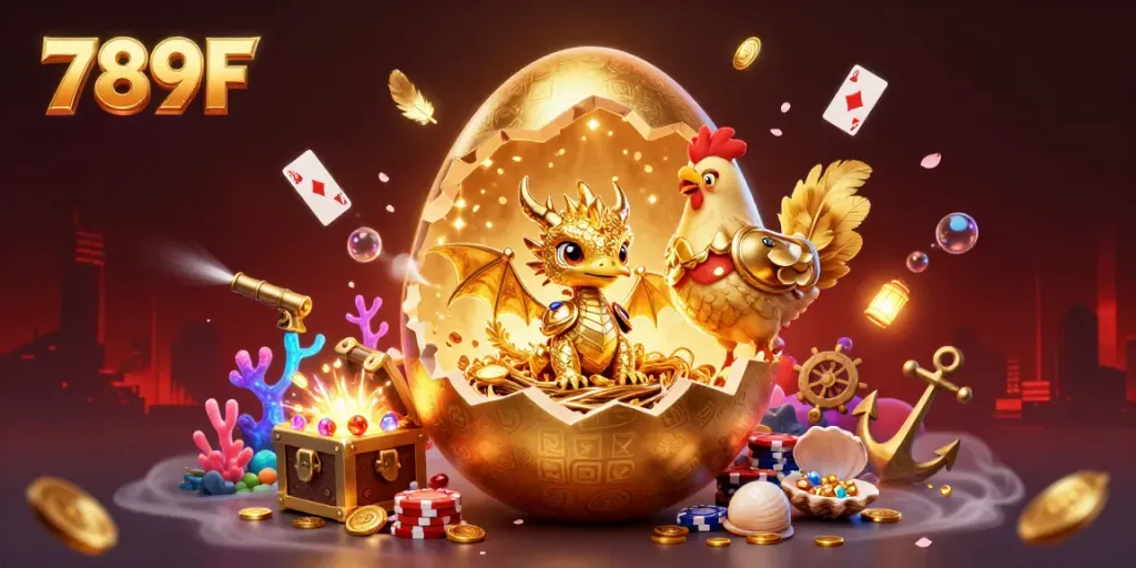 Play and win big with 789F, showcasing a golden dragon and poker chips in a vibrant casino scene.