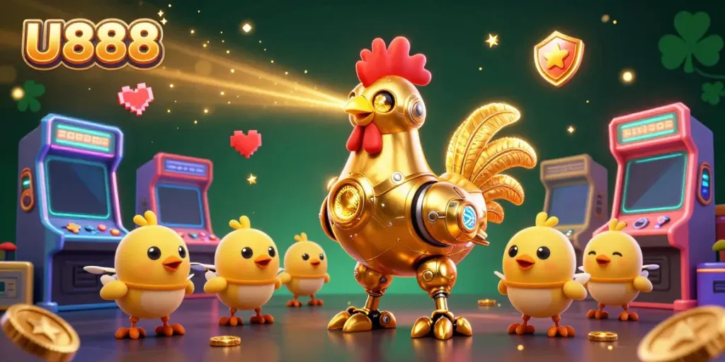Engage with the exhilarating U888 online casino world through a dynamic 3D illustration.