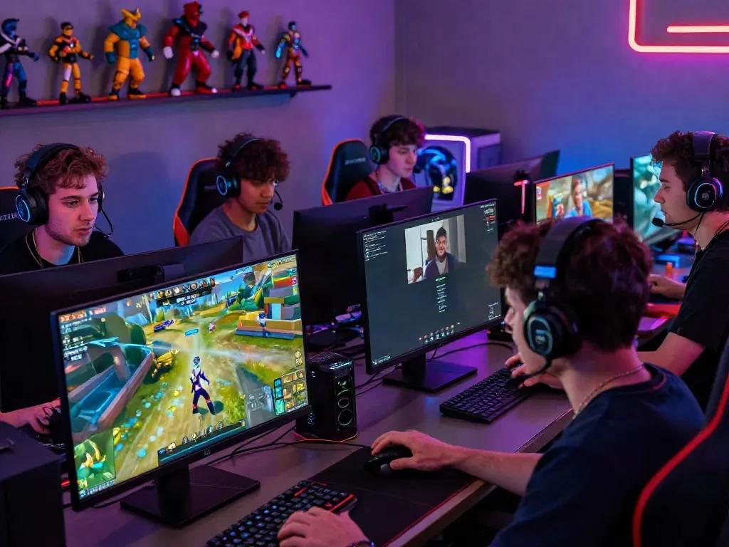 Engaging gaming scene with players using kilat404 for online multiplayer fun in a vibrant setting.