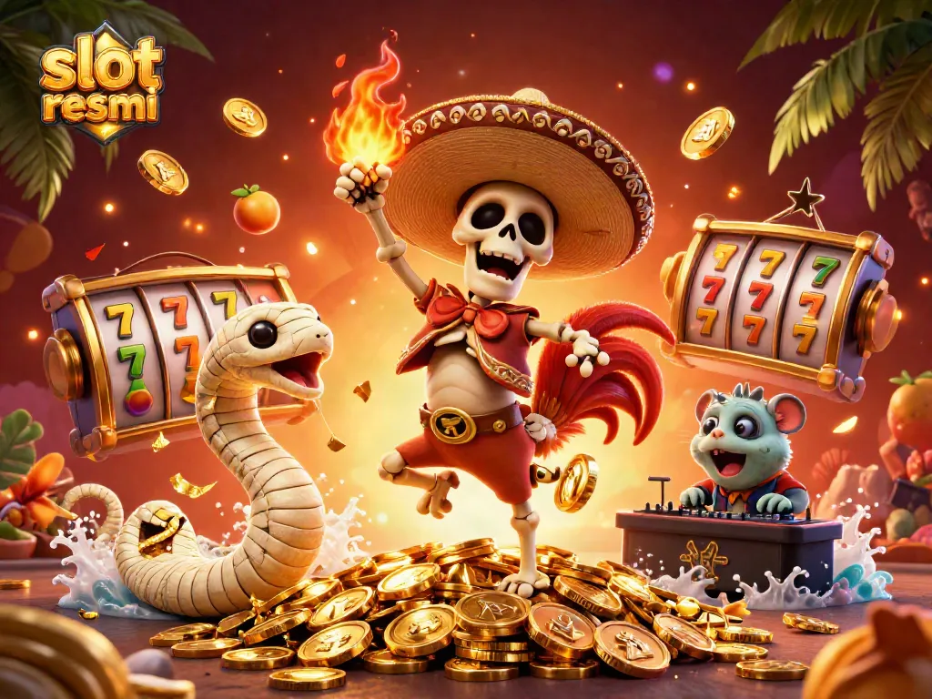 Experience the vibrant wins at slot resmi with a colorful casino-themed animated scene.