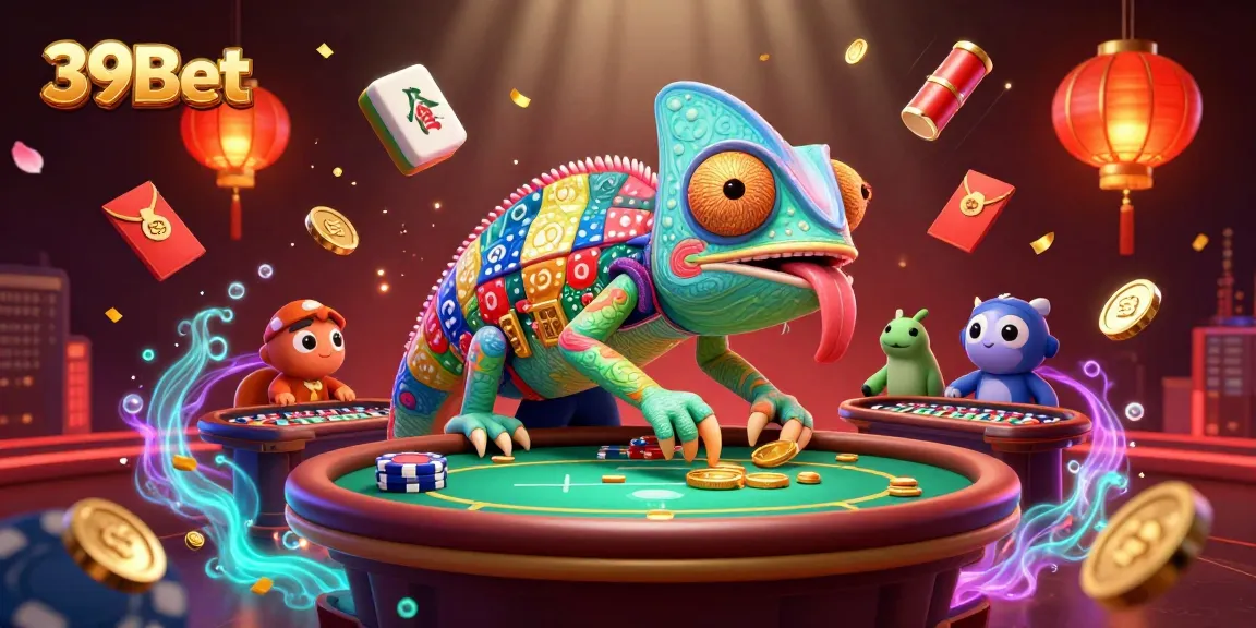 Engage in thrilling games at 39Bet with vibrant casino elements and eye-catching characters.