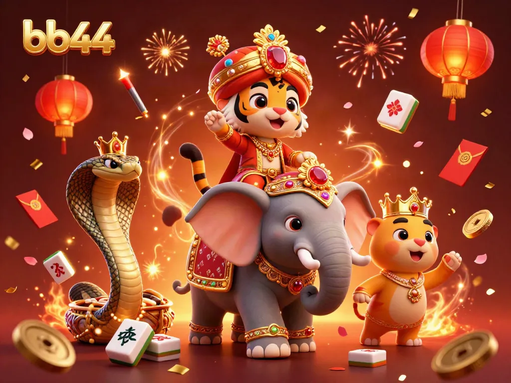 Experience thrilling gameplay at bb44 with vibrant visuals including a maharaja, elephant, and festive decorations.