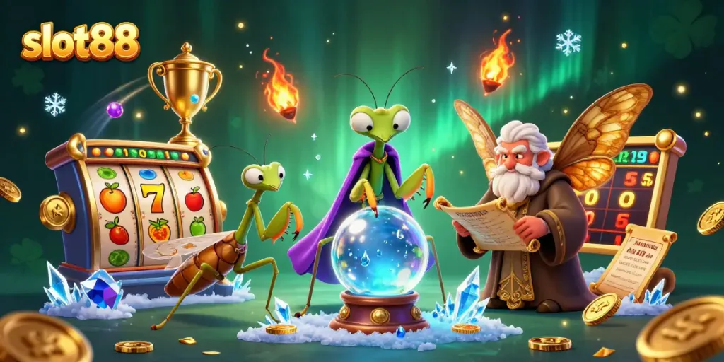Experience winning with slot88: vibrant 3D casino scene filled with dynamic elements and fortune tellers.