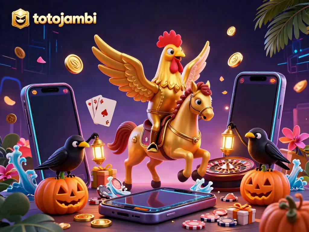 Engage in exciting gameplay with totojambi in a vibrant casino scene featuring unique characters and dynamic elements.