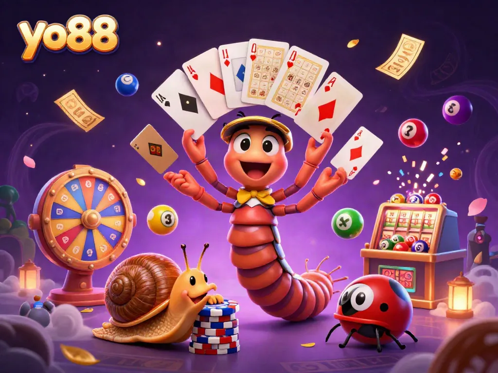 Experience thrilling action at yo88 with a vibrant casino scene featuring a unique cartoon dealer and exciting game elements.