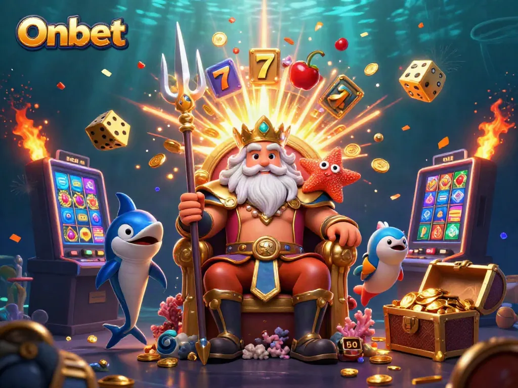 Experience excitement at Onbet with Neptune, vibrant casino elements, and rich visuals