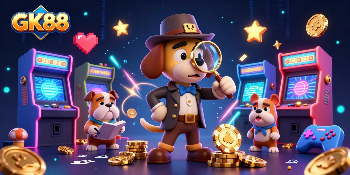 Experience GK88's exciting casino adventure with a detective and companions finding treasures.