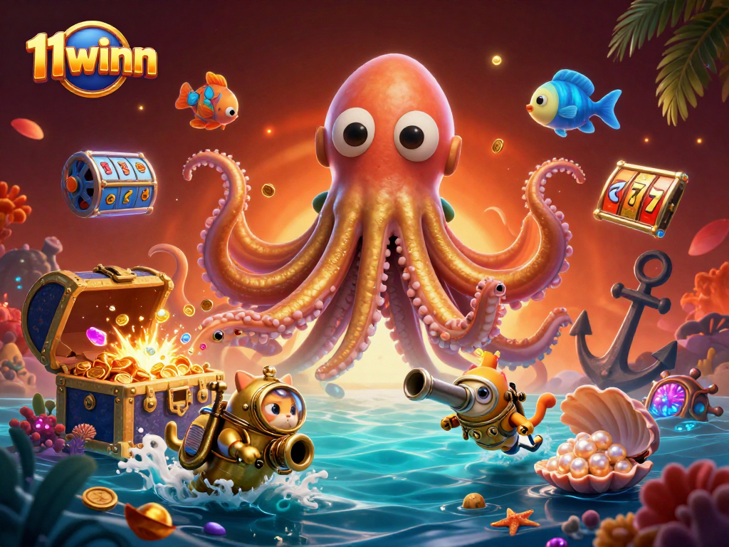 Engage with 11winn's thrilling slots and treasures in this vibrant underwater adventure.