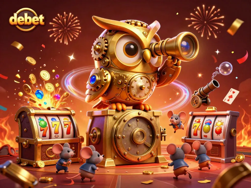 Experience thrilling wins at debet with a captivating casino scene filled with vibrant slot machines and exciting gameplay.