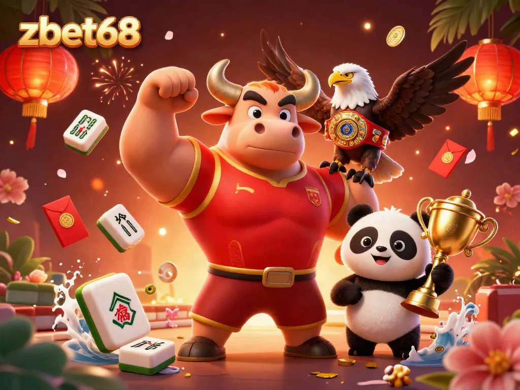 Experience the excitement at zbet68 with a vibrant casino scene featuring dynamic characters and festive elements.