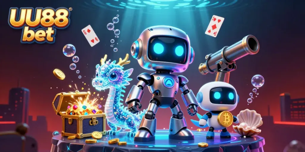 Experience the thrill of UU88 bet with vibrant characters and dynamic casino elements in an underwater treasure scene.